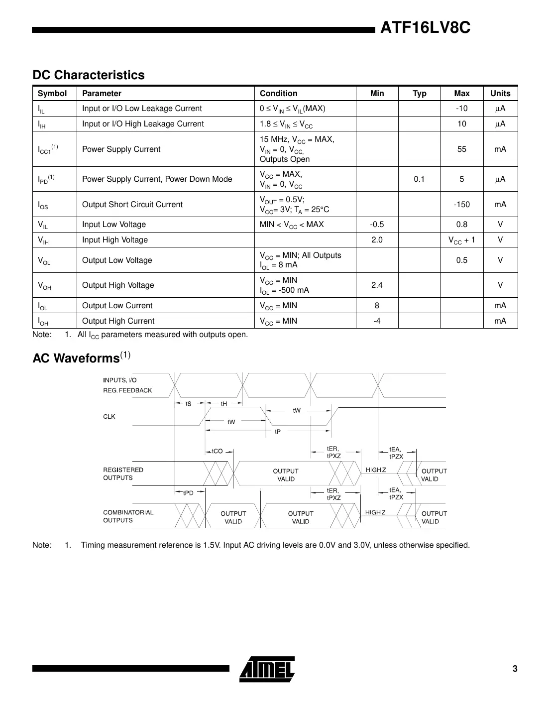 atf16lv8c Datasheet Page 3