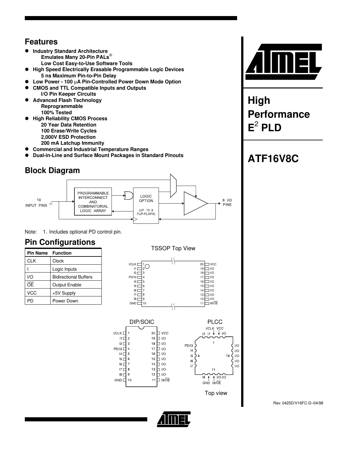 atf16v8c Datasheet Page 1