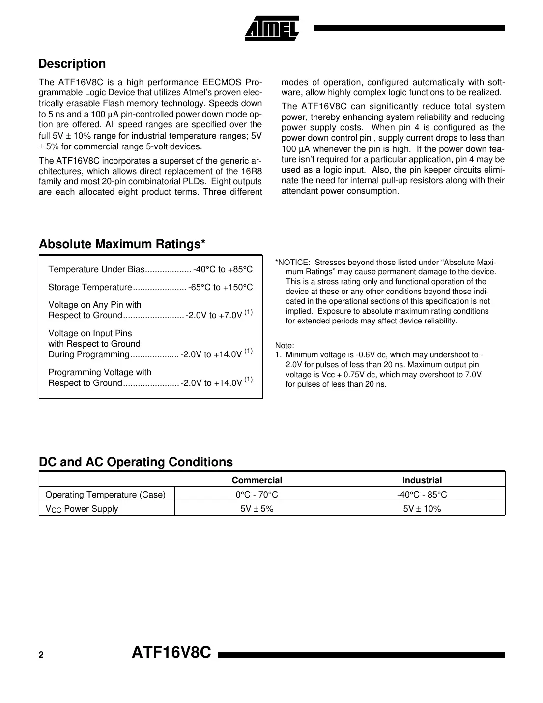 atf16v8c Datasheet Page 2