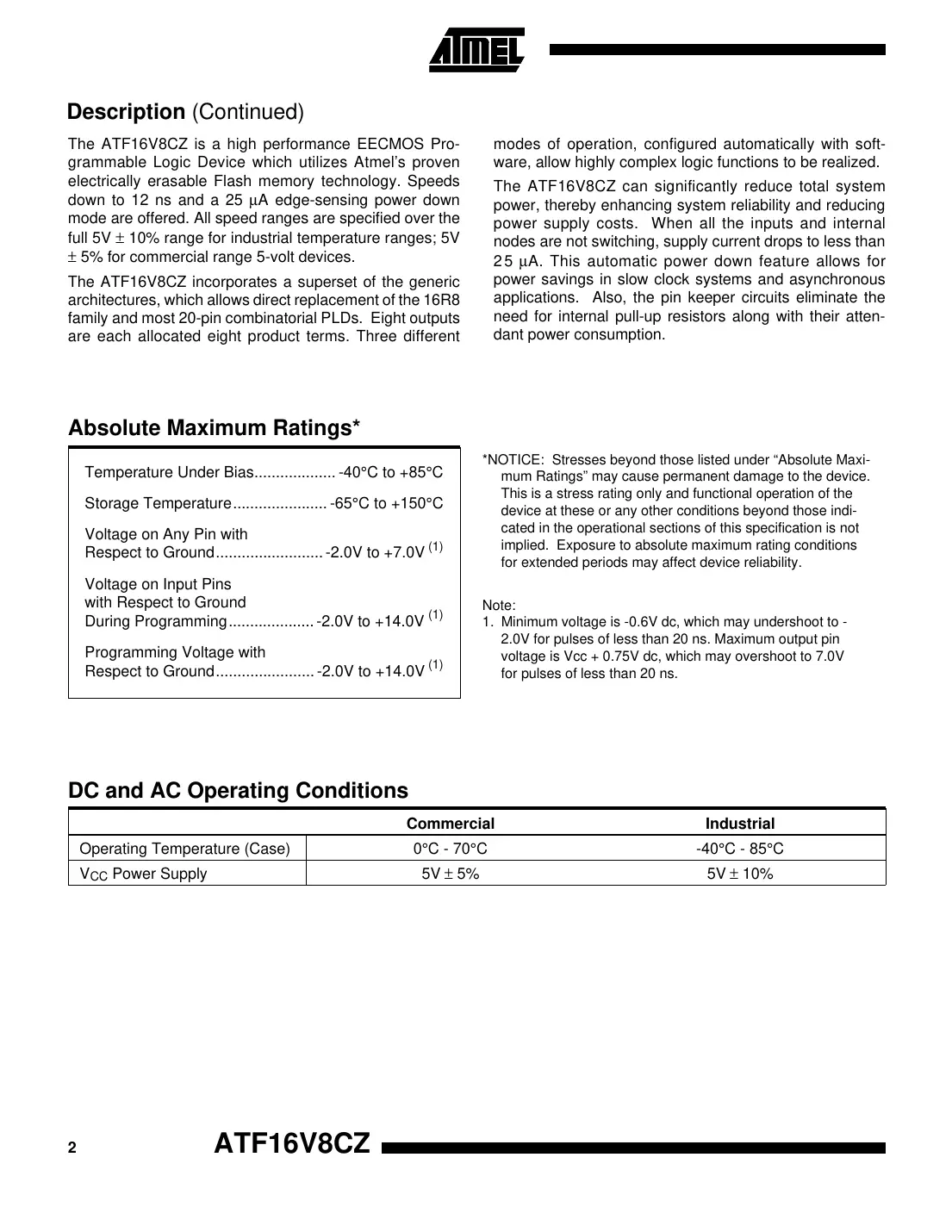 atf16v8cz Datasheet Page 2