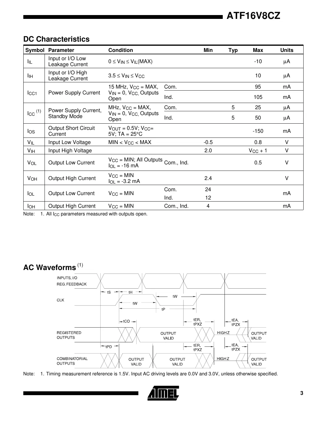 atf16v8cz Datasheet Page 3