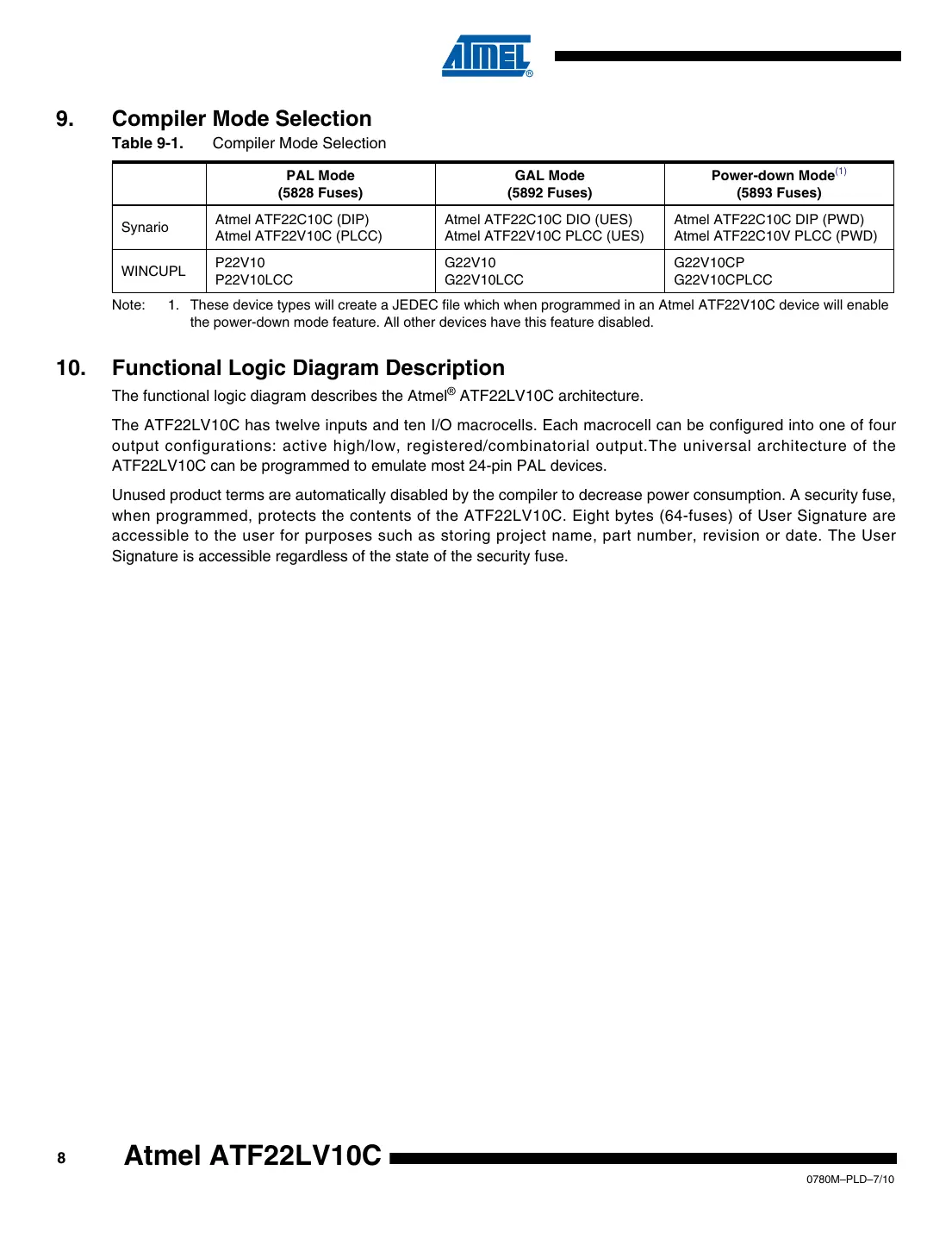 atf22lv10c Datasheet Page 8