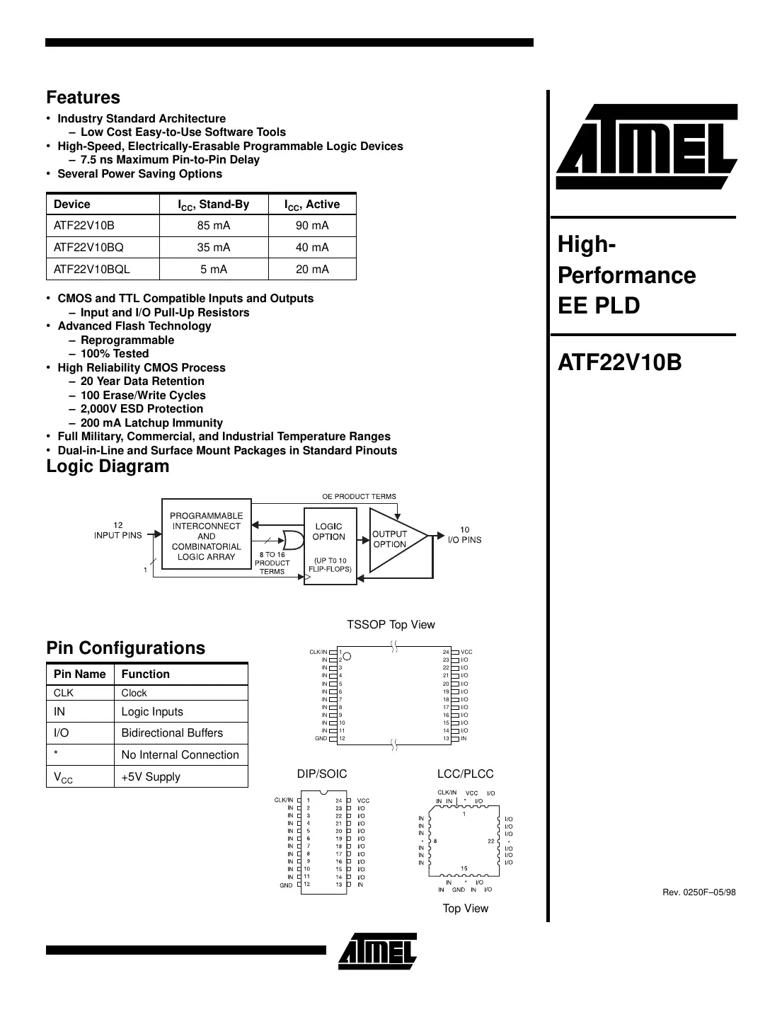 atf22v10b Datasheet Page 1