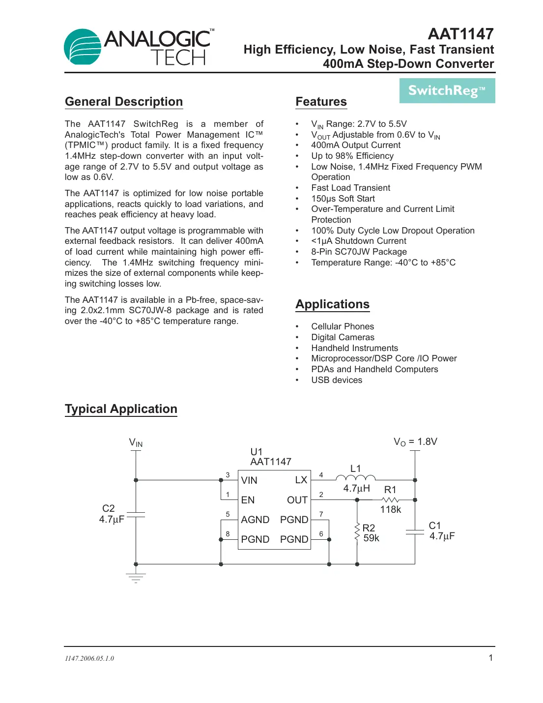 aat1147 Datasheet Page 1