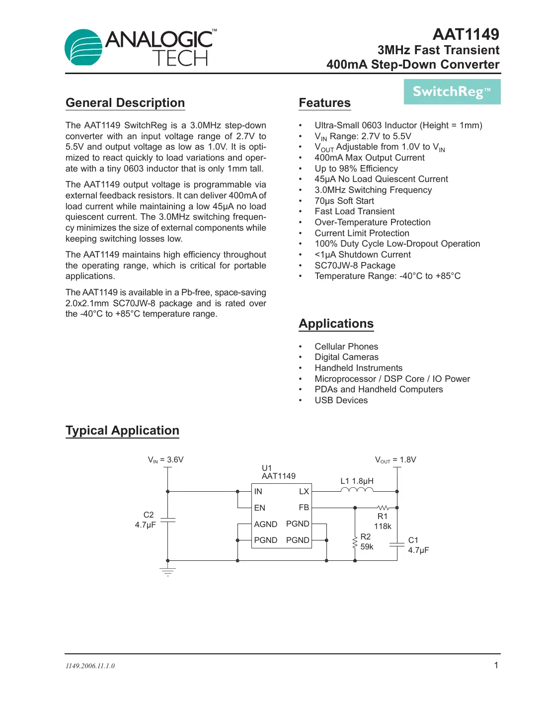 aat1149 Datasheet Page 1