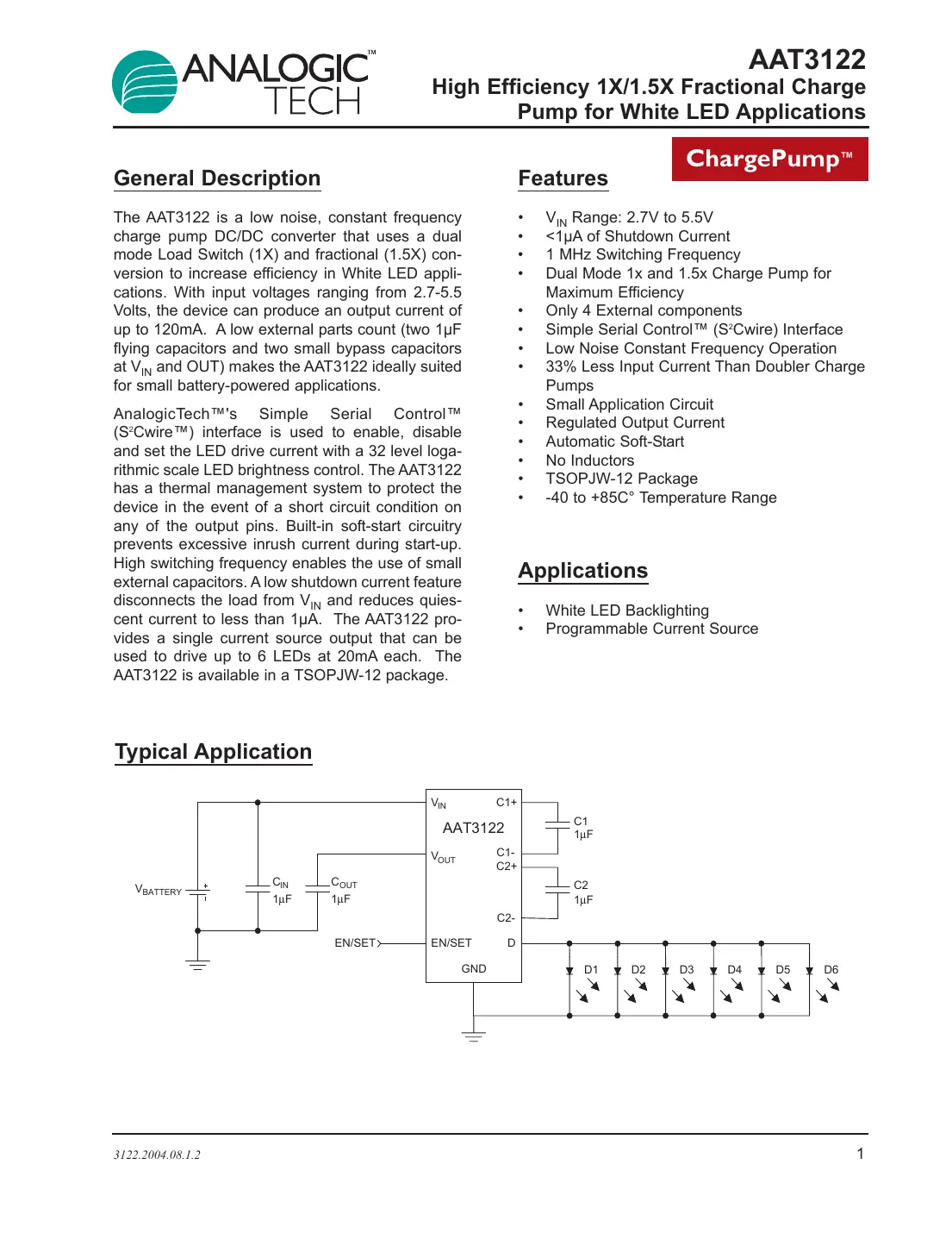 aat3122 Datasheet Page 1