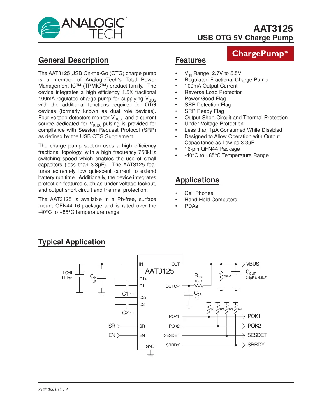 aat3125 Datasheet Page 1