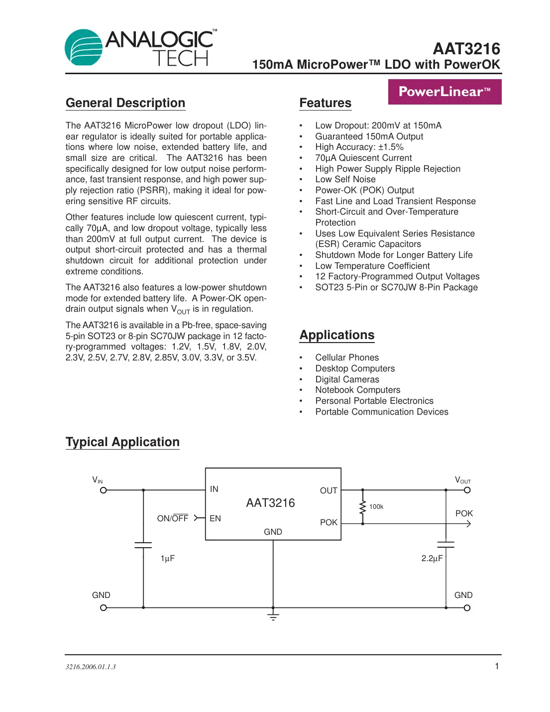 aat3216 Datasheet Page 1