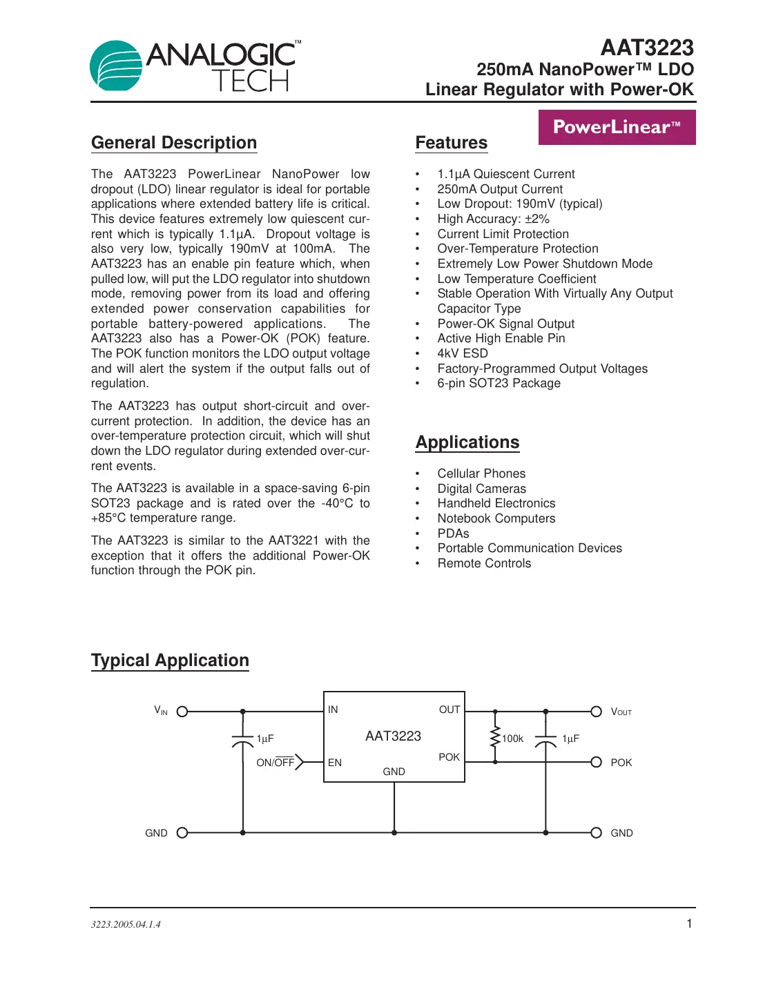 aat3223 Datasheet Page 1