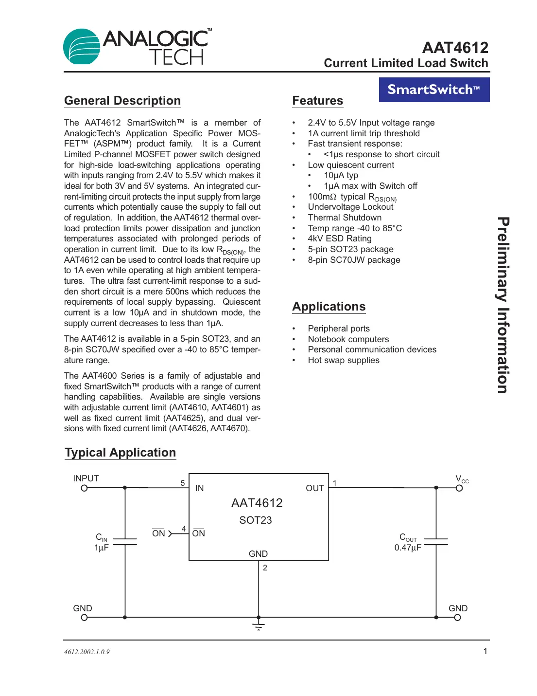 aat4612 Datasheet Page 1