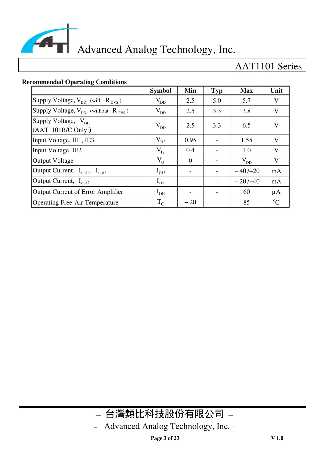 aat1101 Datasheet Page 3