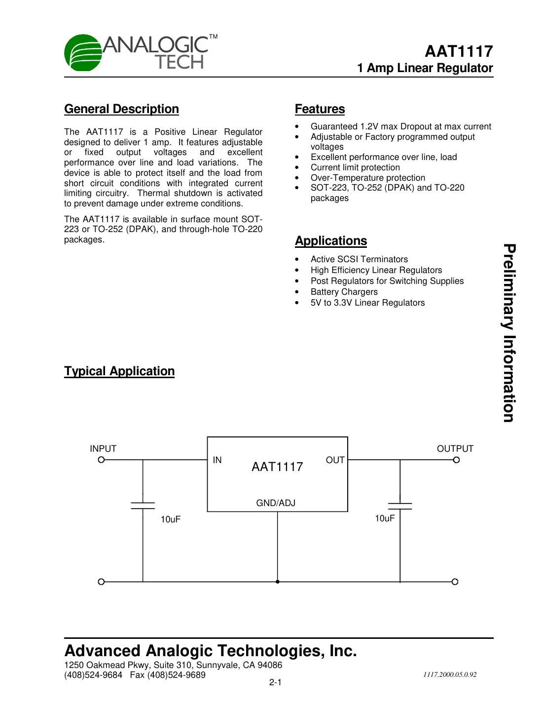 aat1117 Datasheet Page 1