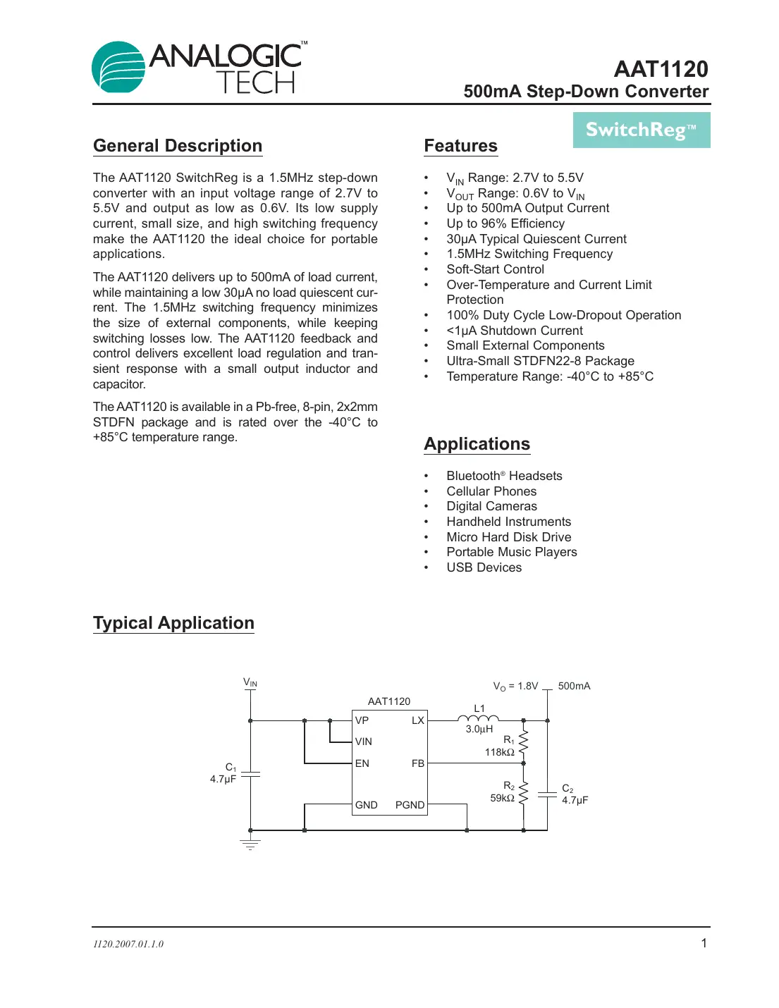 aat1120 Datasheet Page 1