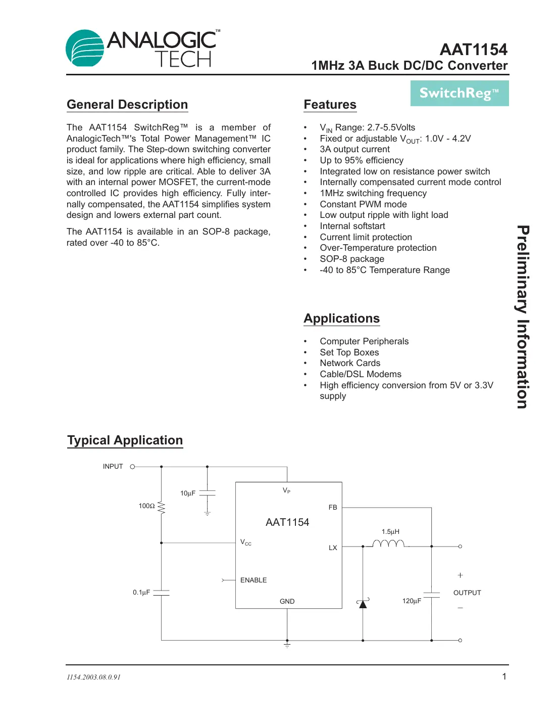 aat1154 Datasheet Page 1