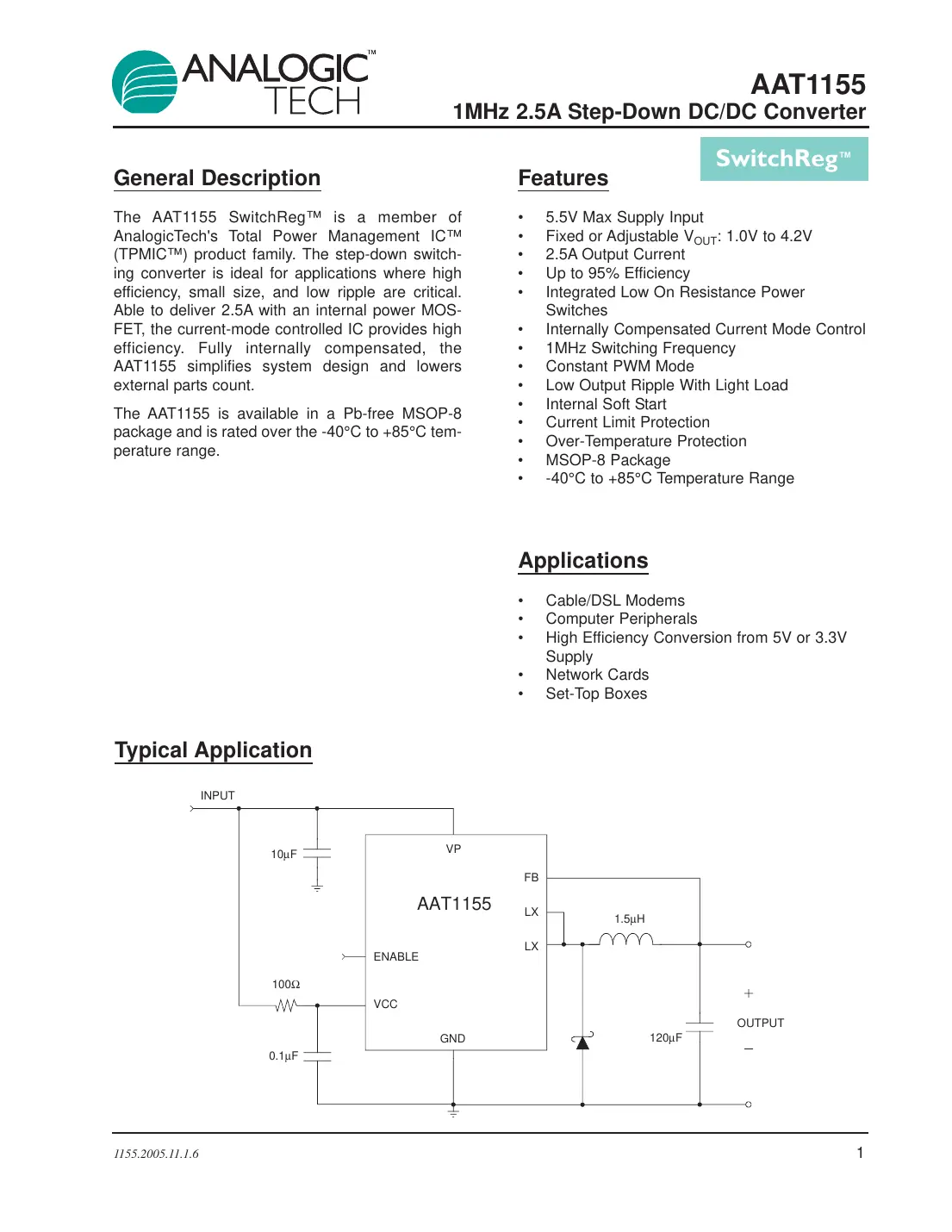 aat1155 Datasheet Page 1