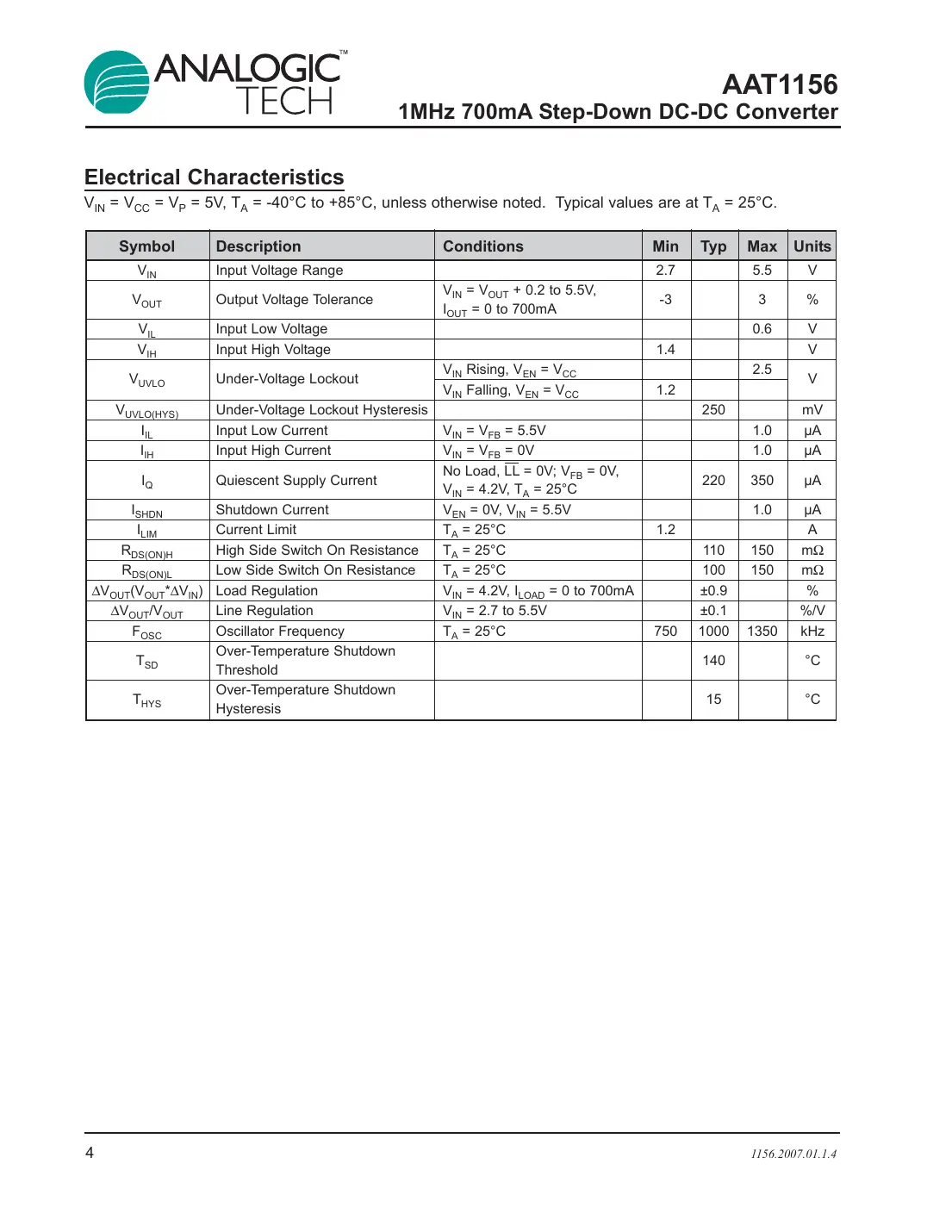 aat1156 Datasheet Page 4