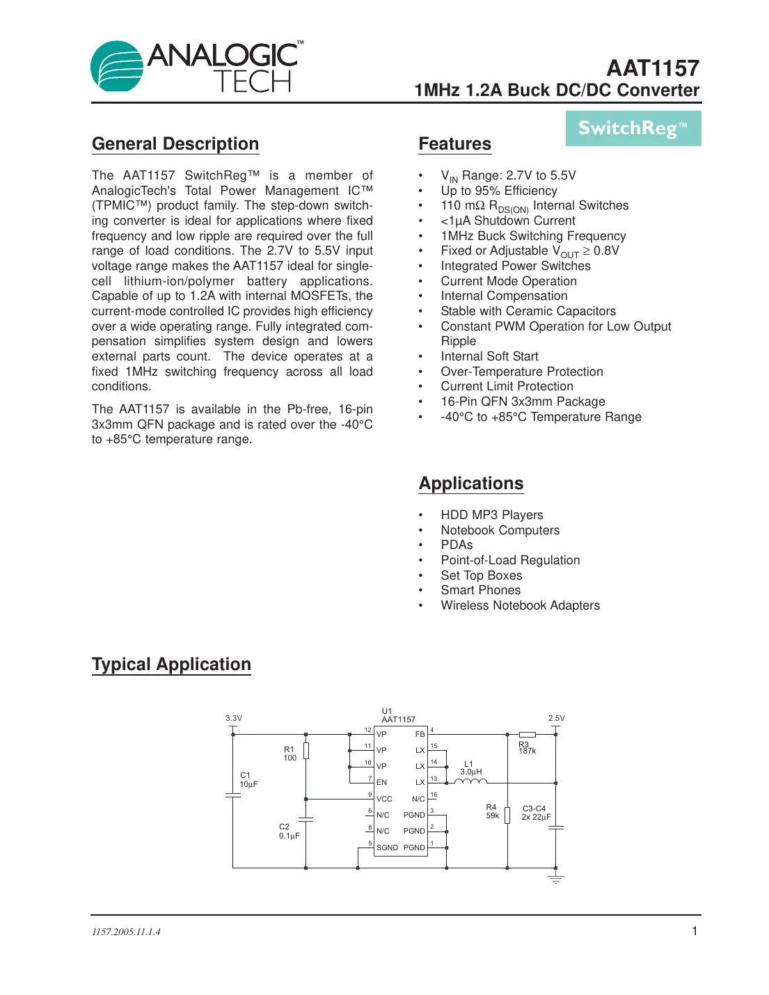 aat1157 Datasheet Page 1