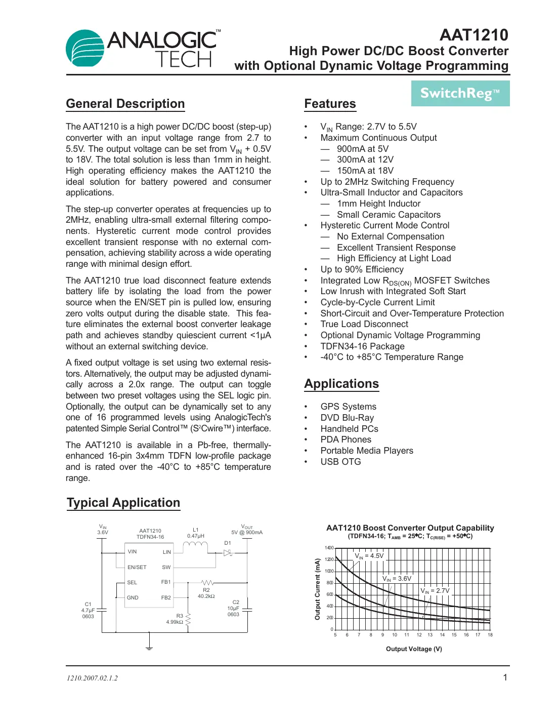 aat1210 Datasheet Page 1