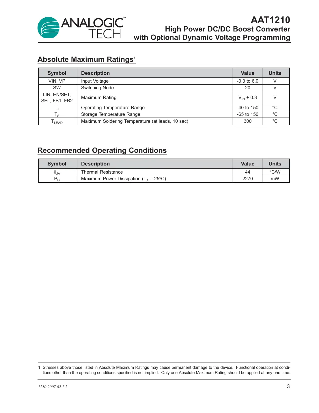 aat1210 Datasheet Page 3