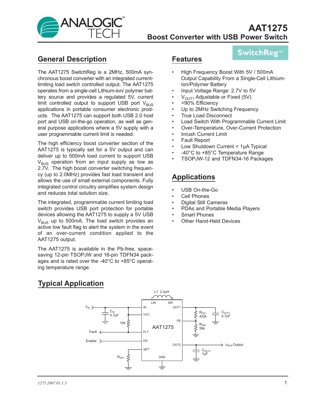 aat1275 Datasheet Page 1
