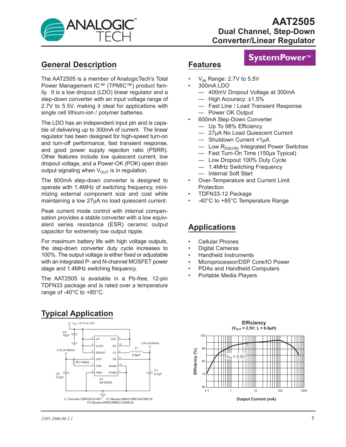 aat2505 Datasheet Page 1