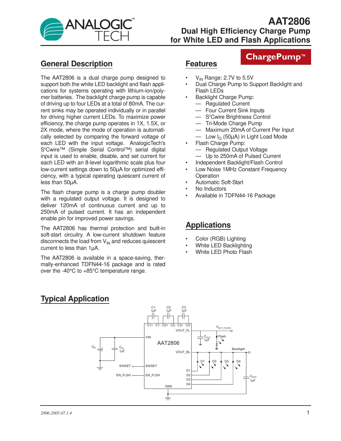 aat2806 Datasheet Page 1