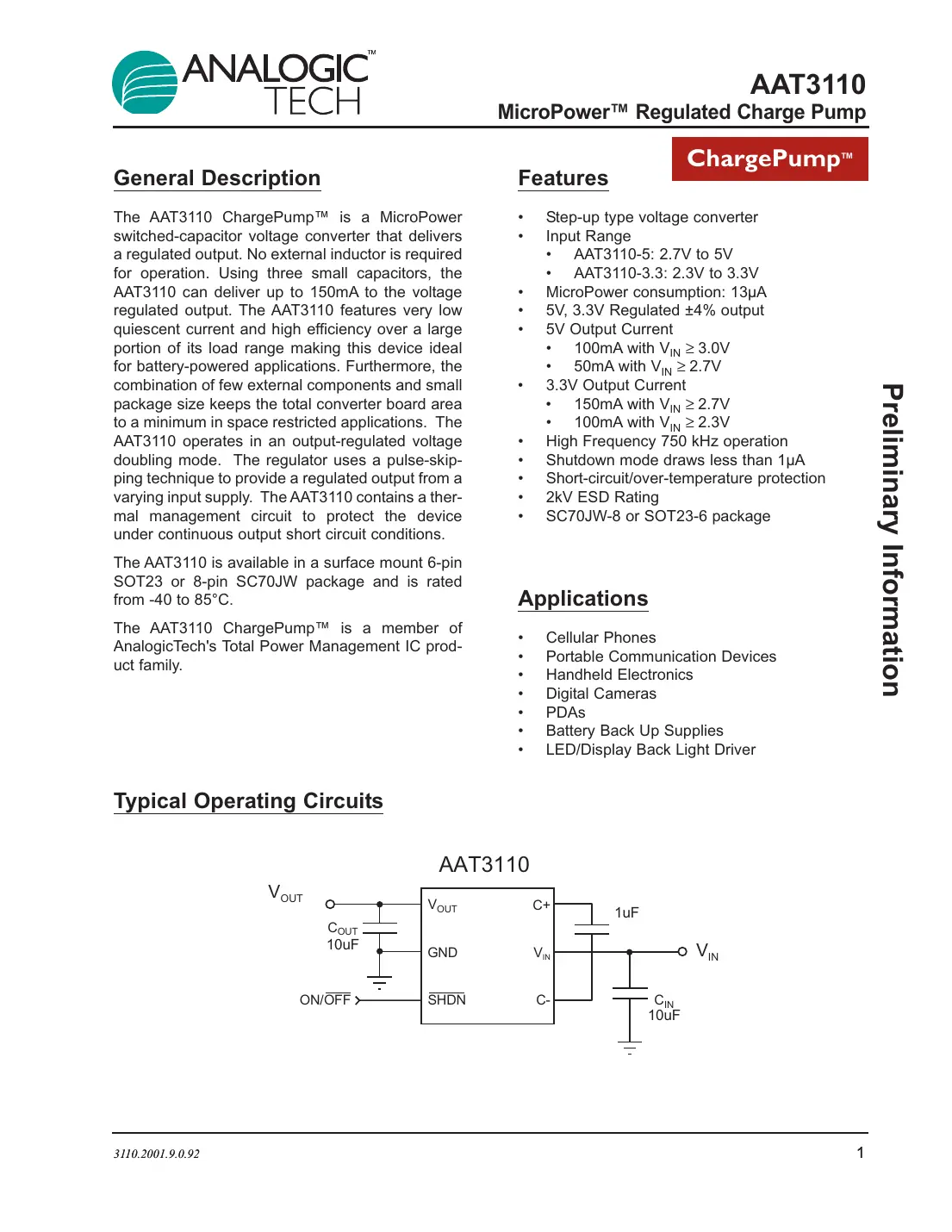 aat3110 Datasheet Page 1