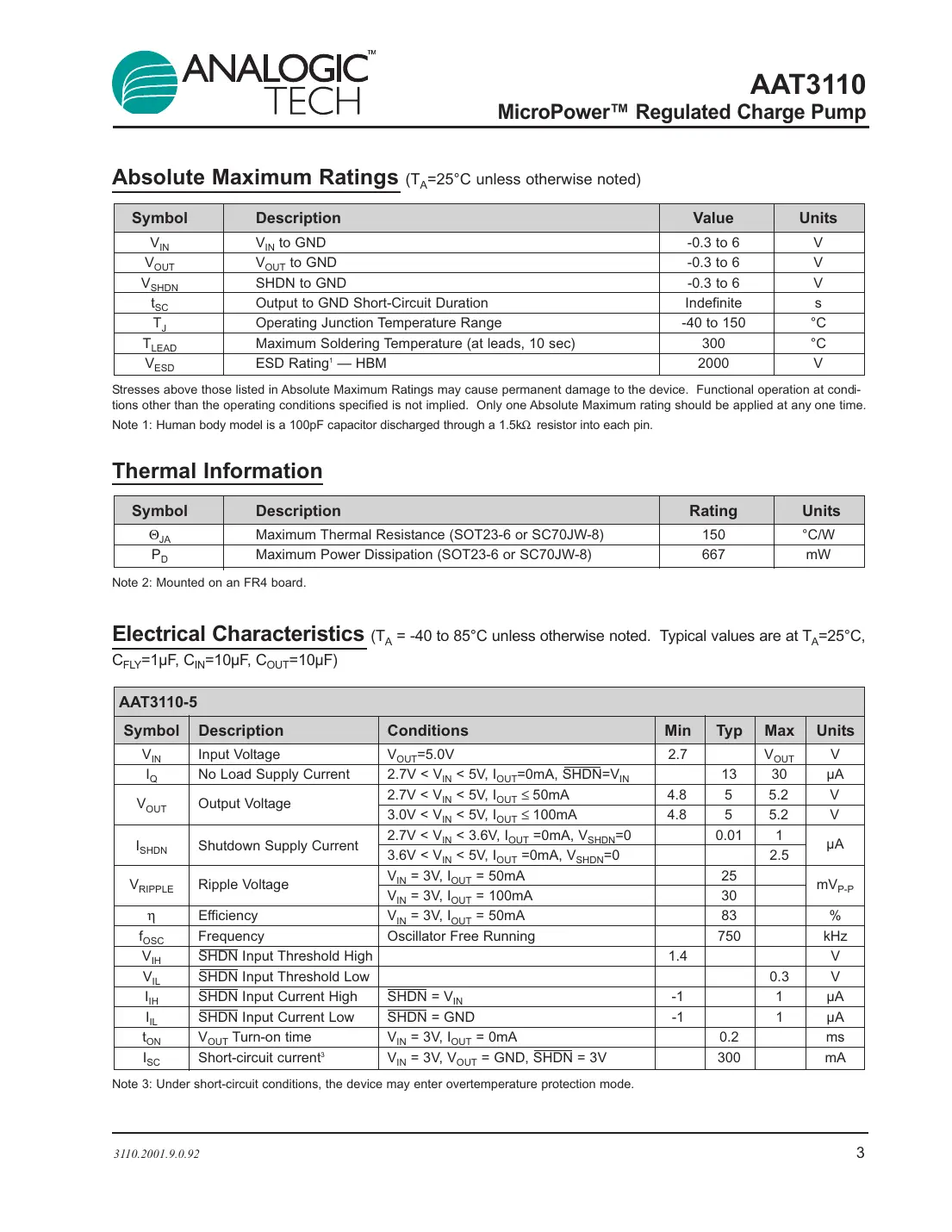 aat3110 Datasheet Page 3