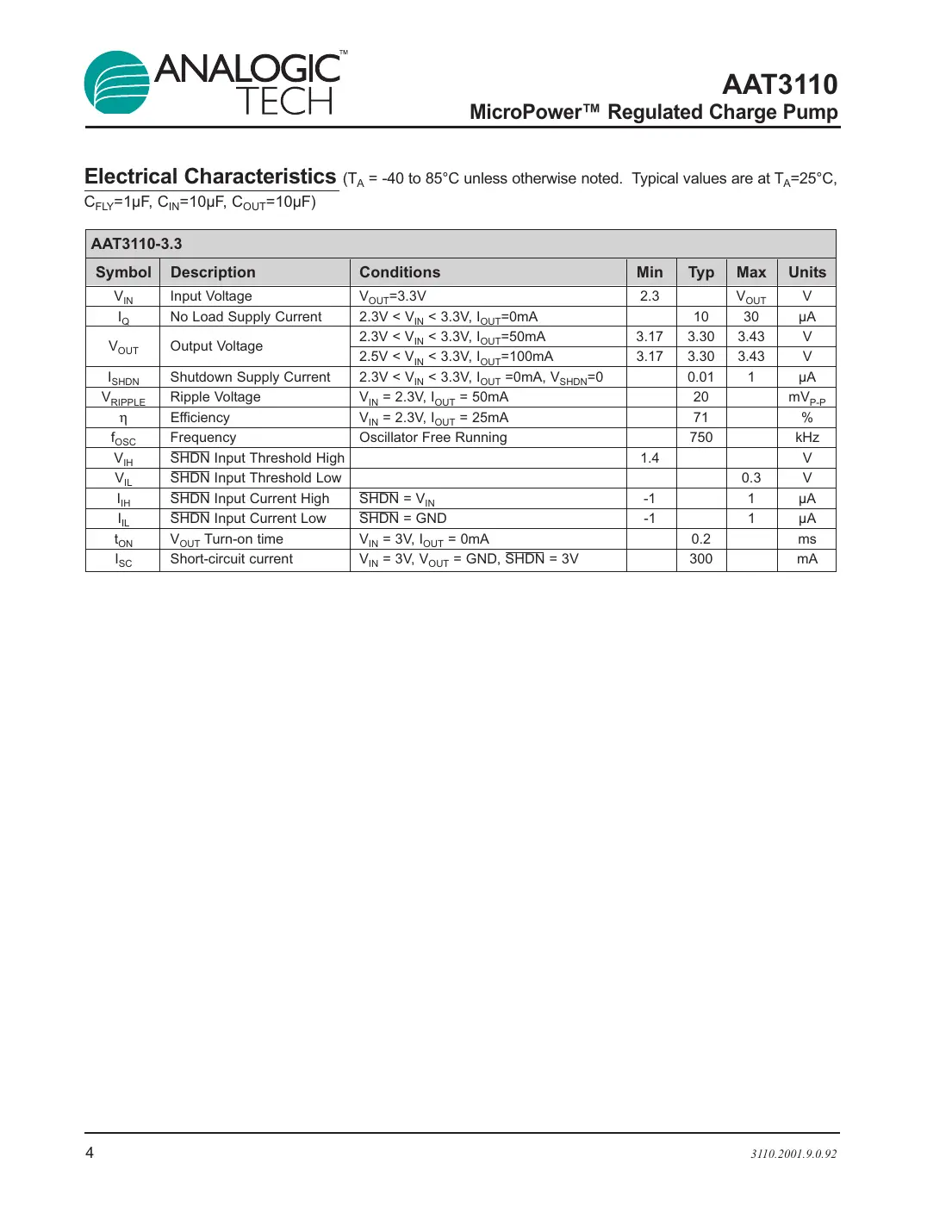 aat3110 Datasheet Page 4