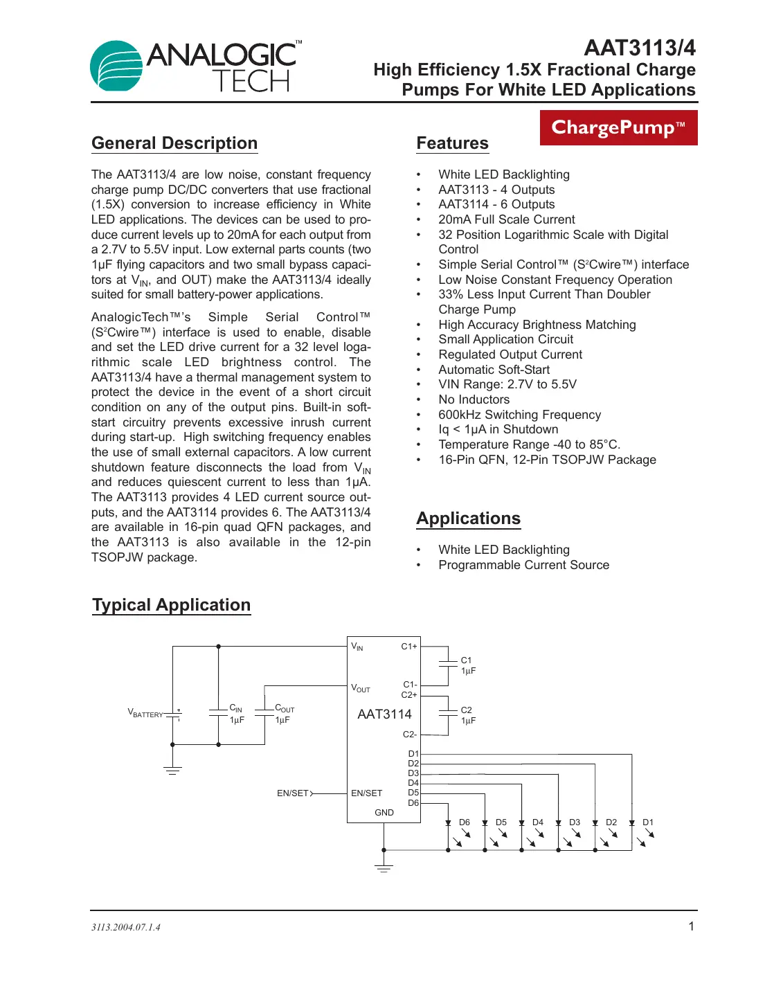 aat3113 Datasheet Page 1
