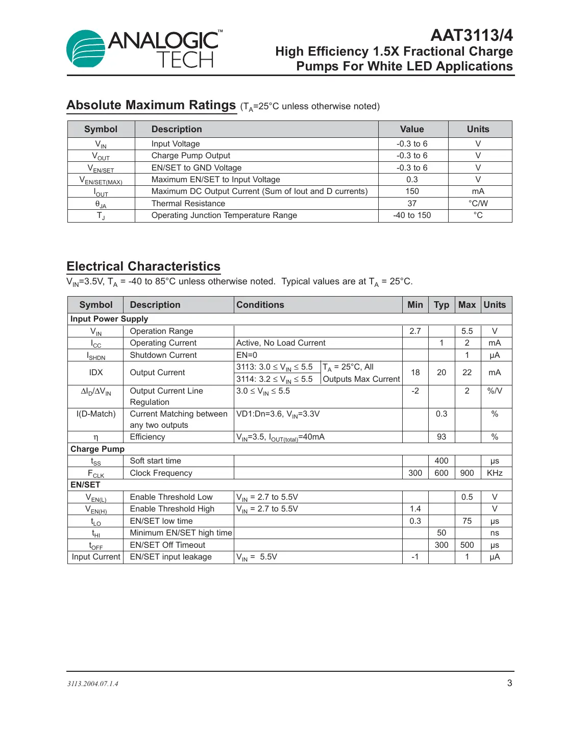 aat3113 Datasheet Page 3