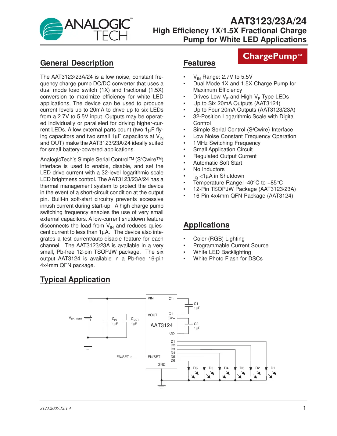 aat3123 Datasheet Page 1