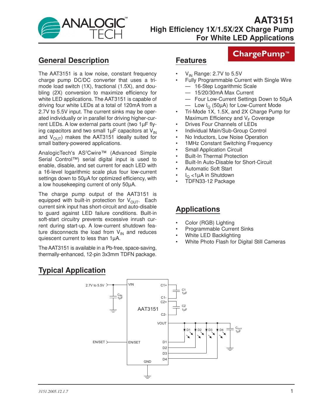 aat3151 Datasheet Page 1