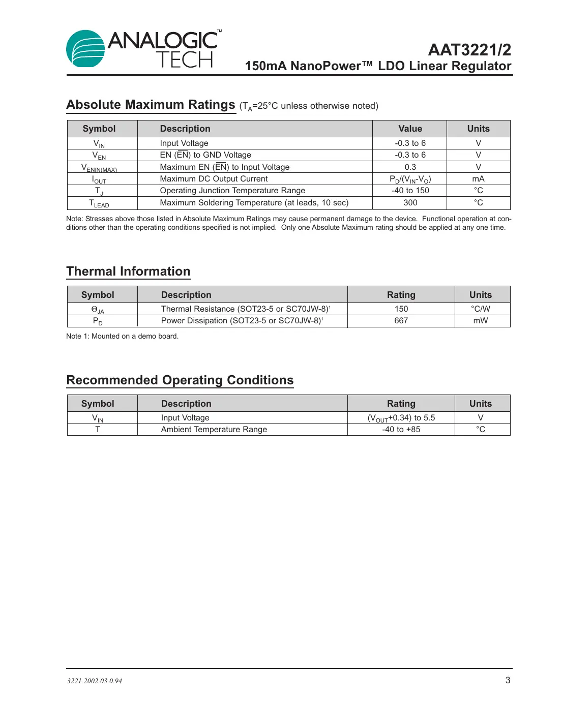aat3221 Datasheet Page 3