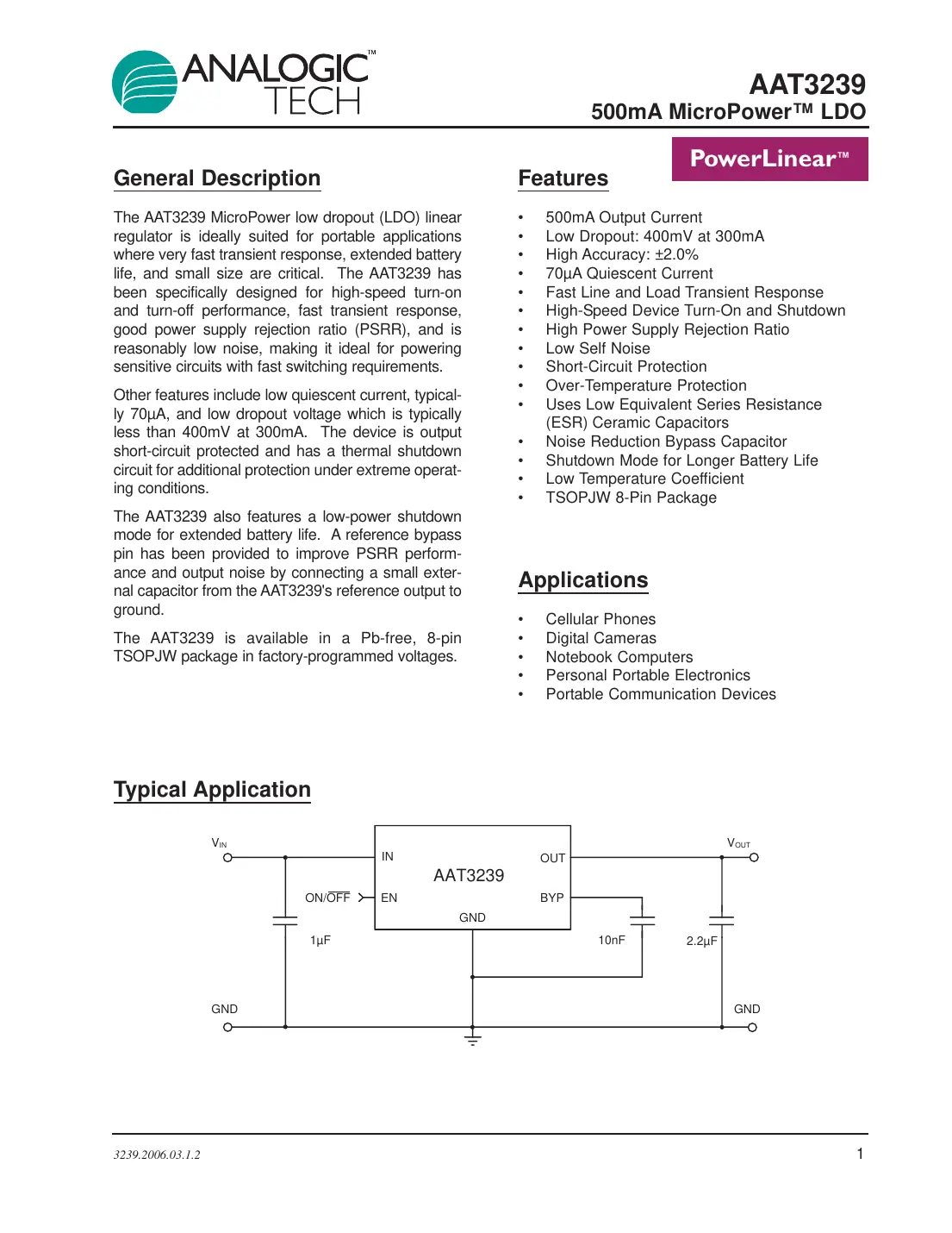 aat3239 Datasheet Page 1
