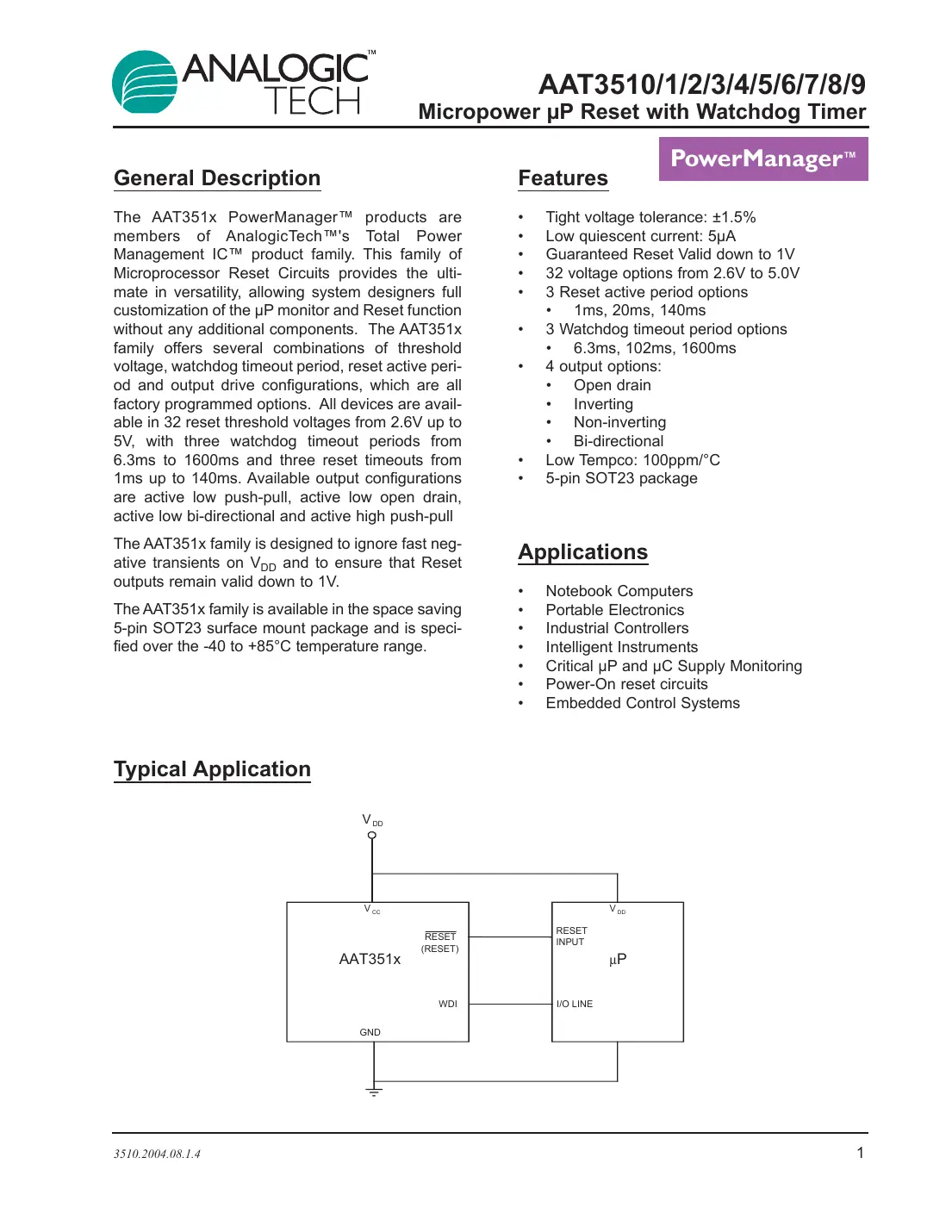 aat3510 Datasheet Page 1