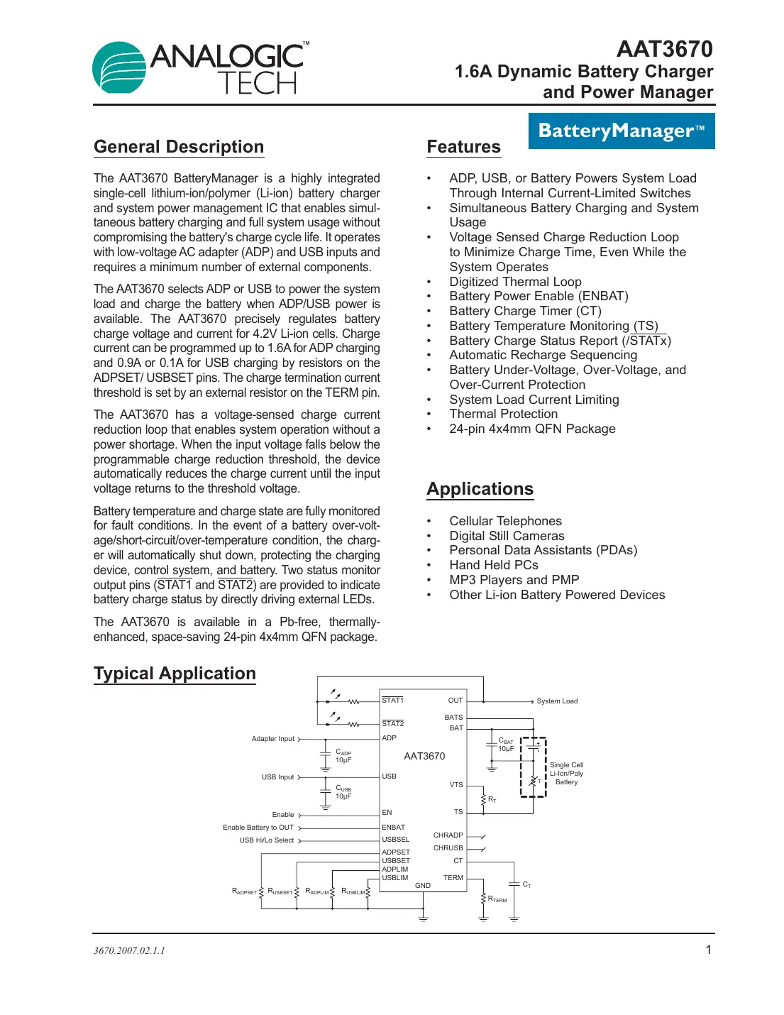 aat3670 Datasheet Page 1