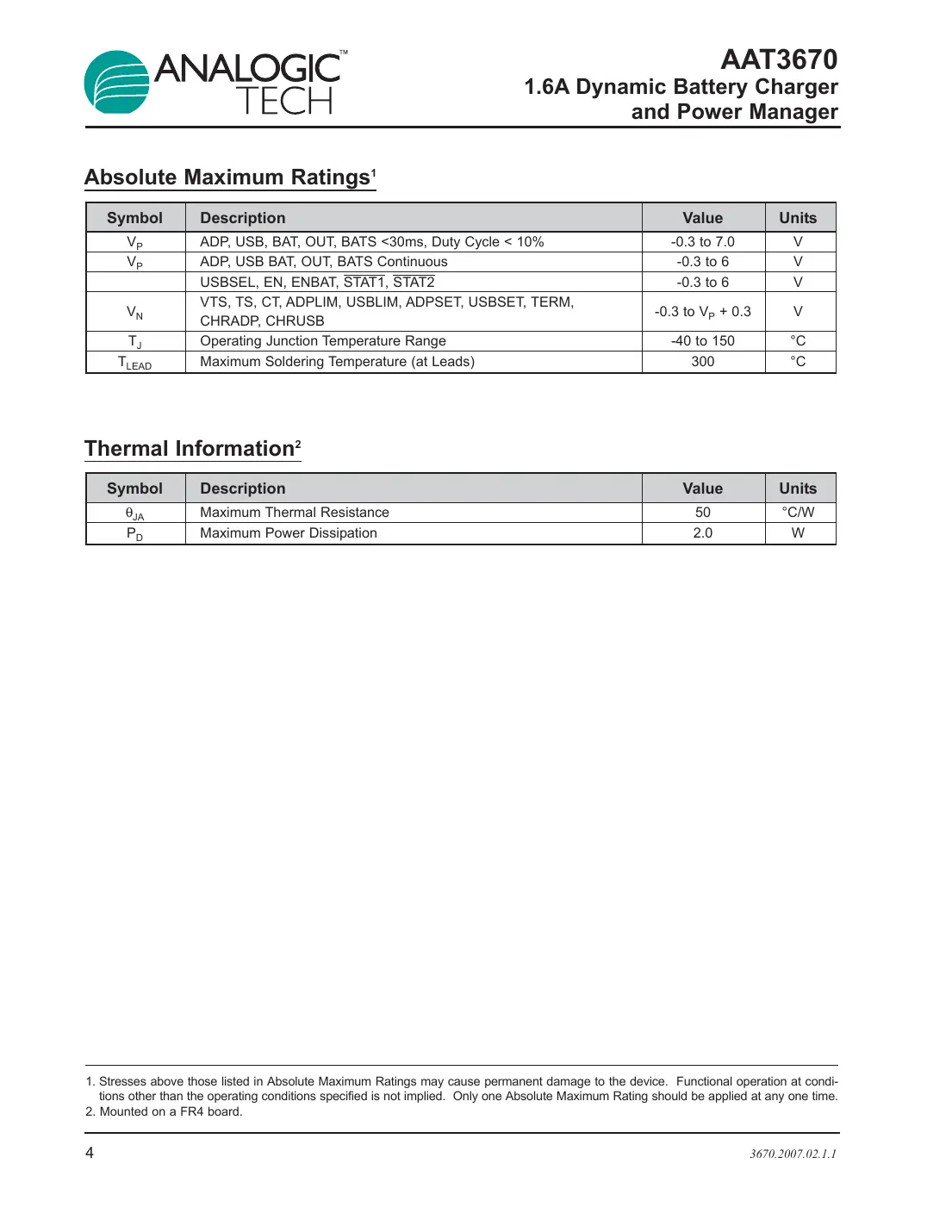 aat3670 Datasheet Page 4