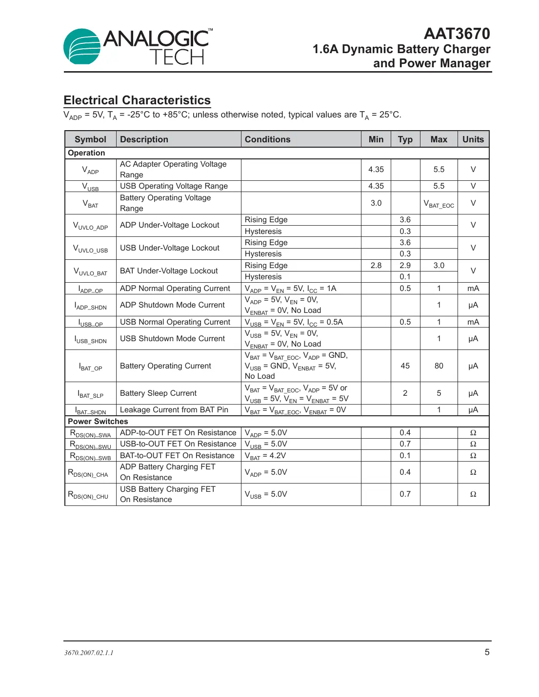 aat3670 Datasheet Page 5