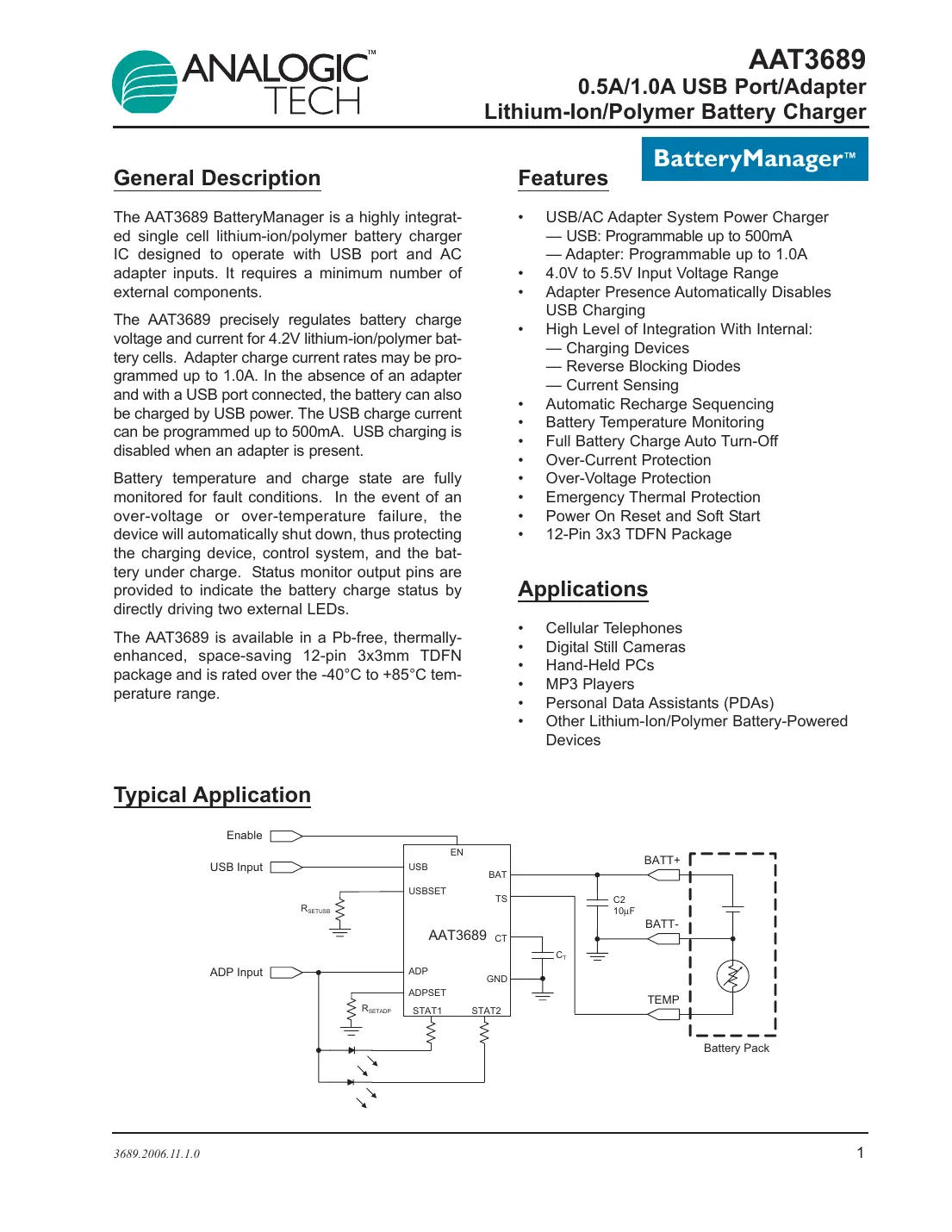 aat3689 Datasheet Page 1
