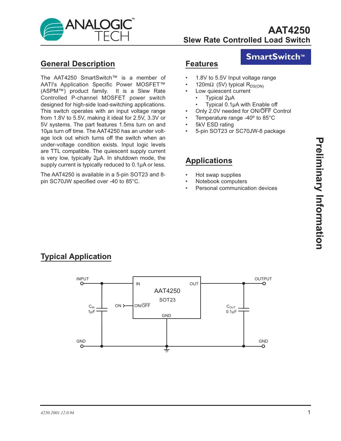 aat4250 Datasheet Page 1