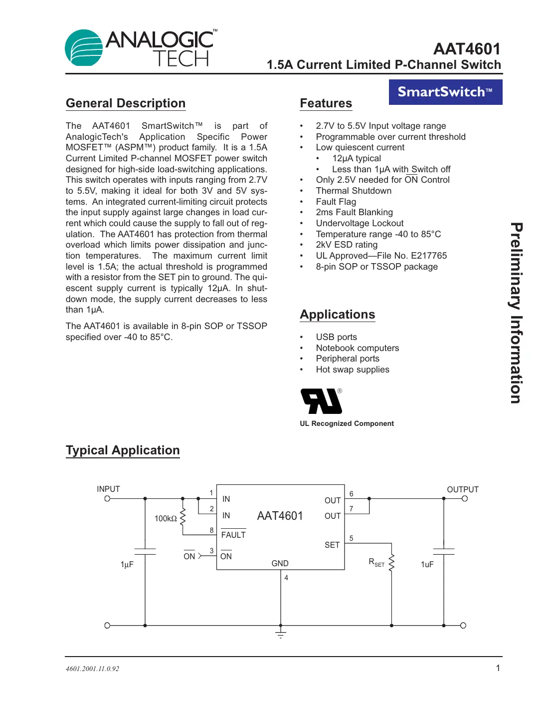 aat4601 Datasheet Page 1