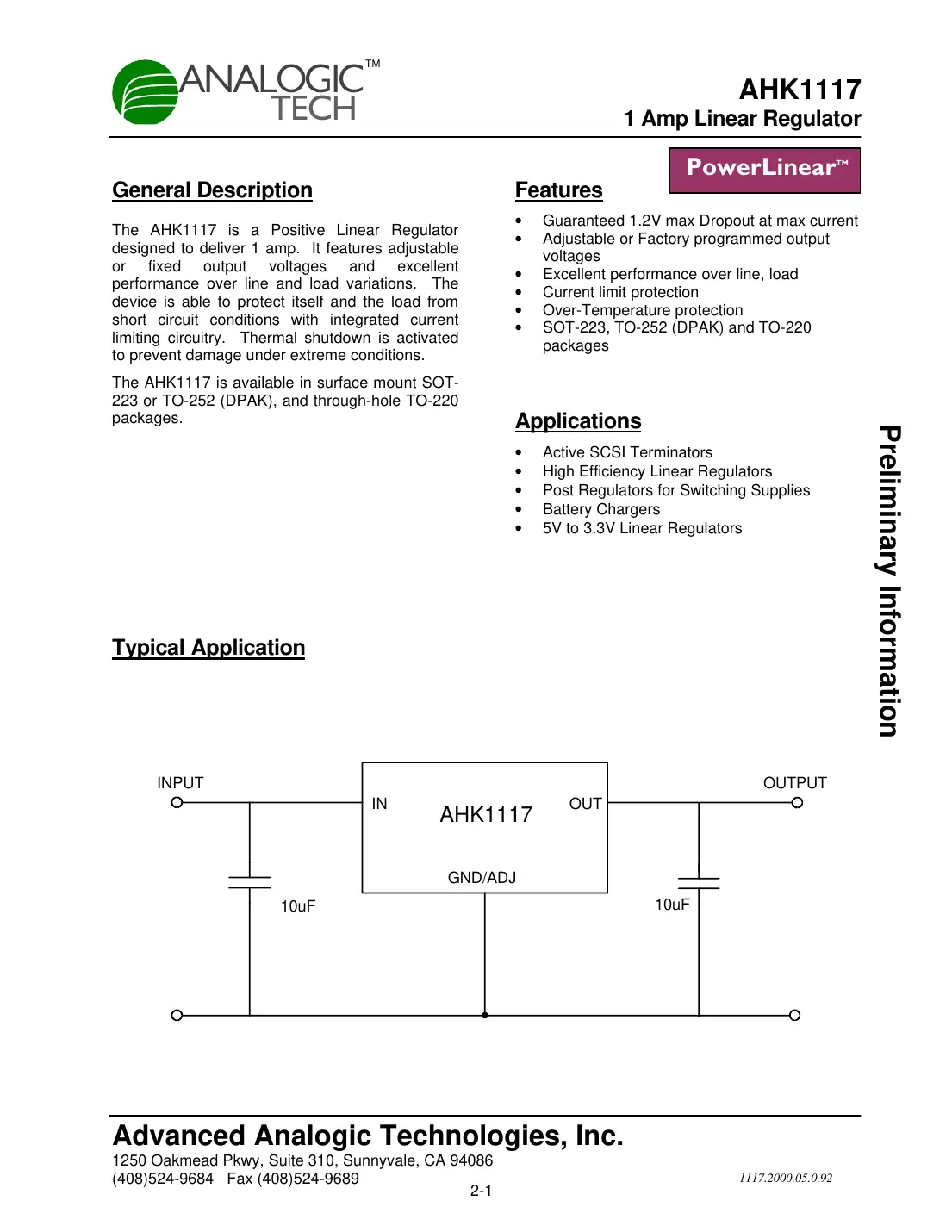 ahk1117 Datasheet Page 1