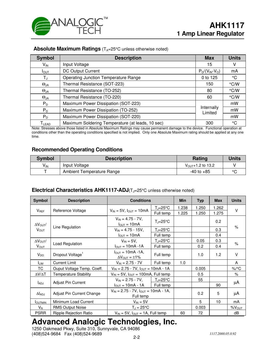 ahk1117 Datasheet Page 2